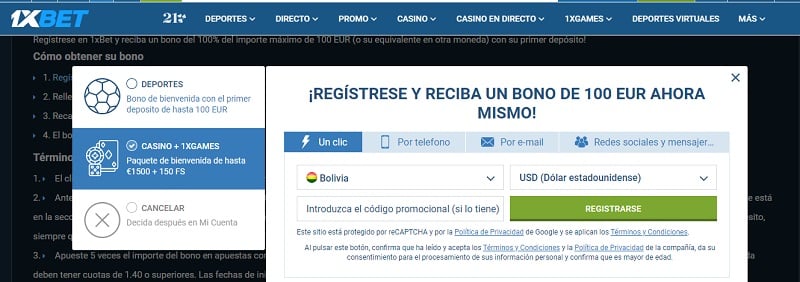 bono bienvenida 1xbet