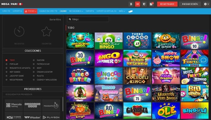 repertorio de videobingo en Megapari